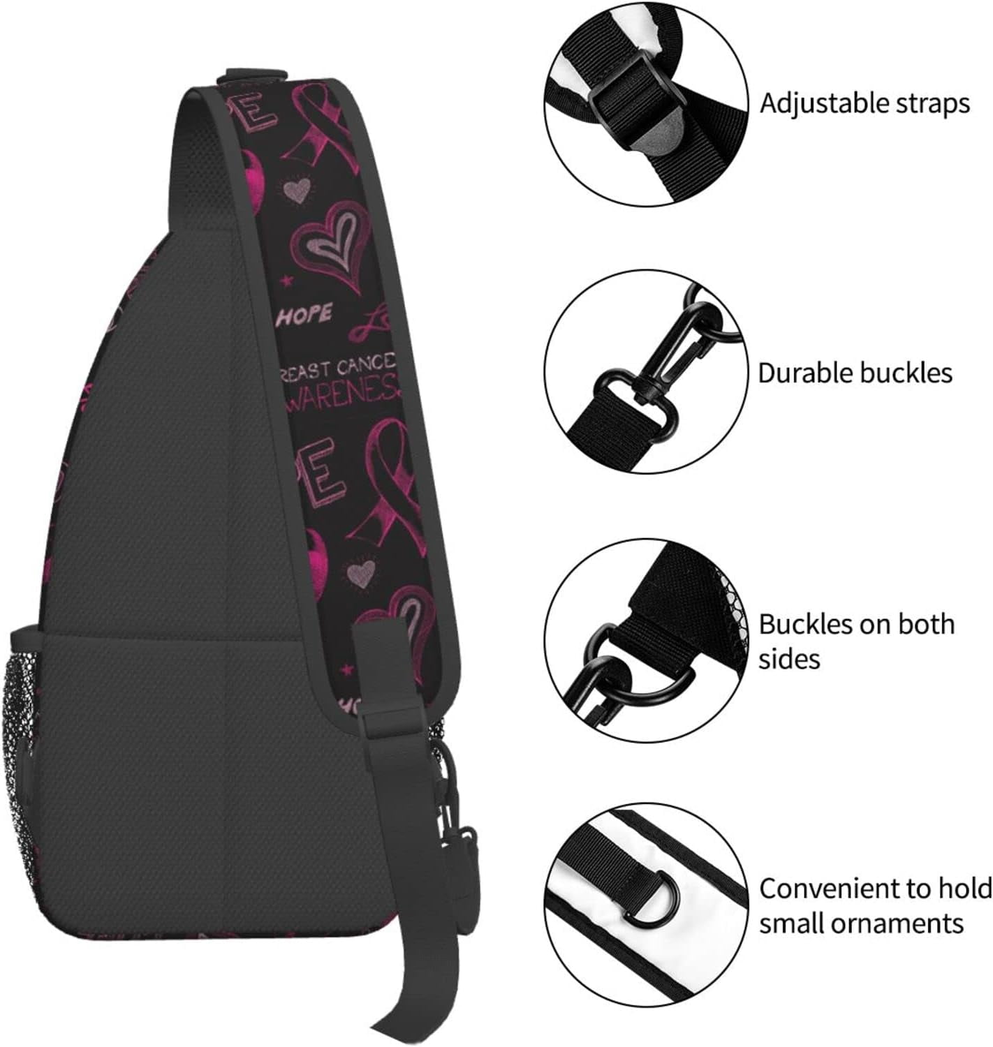 Breast Cancer Awareness Sling Bag Crossbody Hiking Travel Chest Bags Backpack Shoulder Daypack for Women Men