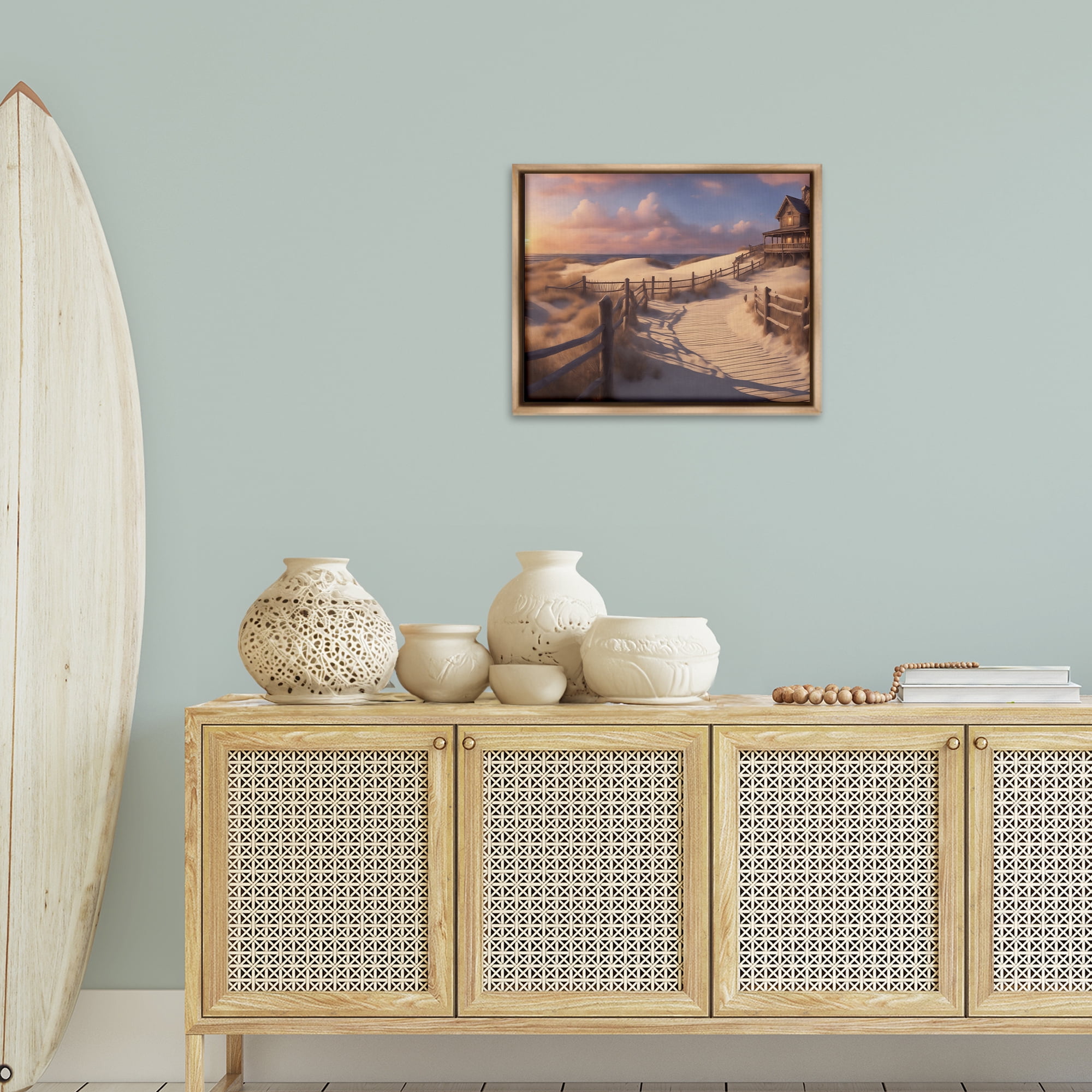 Stupell Industries Hampton Dunes Landscape Nautical & Beach Painting Brown Floater Framed Canvas Art Print Wall Art, 21 x 17