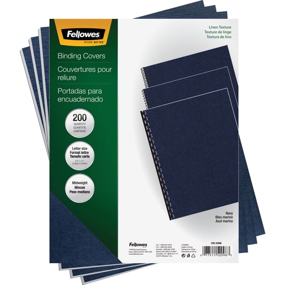 Fellowes, FEL52098, Expressions Linen Presentation Covers, 200 / Pack, Navy