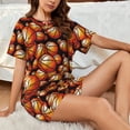 thumbnail image 4 of Balery Vintage Basketball Conjunto de Pijama para Mujer con Estampado, Dos Piezas de Manga Corta y Shorts, Ropa de Dormir Suave con Cuello Redondo y Bolsillos-3X-Large, 4 of 6