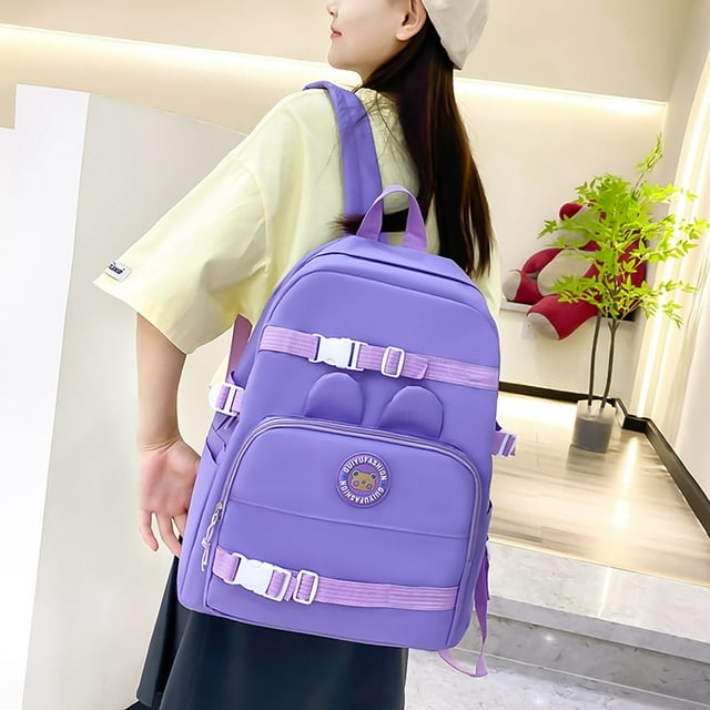 Canvas Backpack SetLearning Supplies Kit4-Piece Learner Bundle with Ergonomic Support for Comfortable Daily Campus Use(Purple)