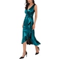 thumbnail image 5 of INSPIRE CHIC Women's Dress V Neck Sleeveless Ruffled Wrap Knot Waist Cocktail Party Maxi Dress M Peacock Blue, 5 of 7