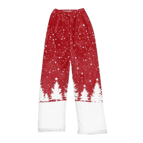 Women's Casual Christmas Printed Plush Pants, Full Length Long Trousers for Winter Wear, Soft and Warm Fleece Material with Festive Design for Women,Red,XL