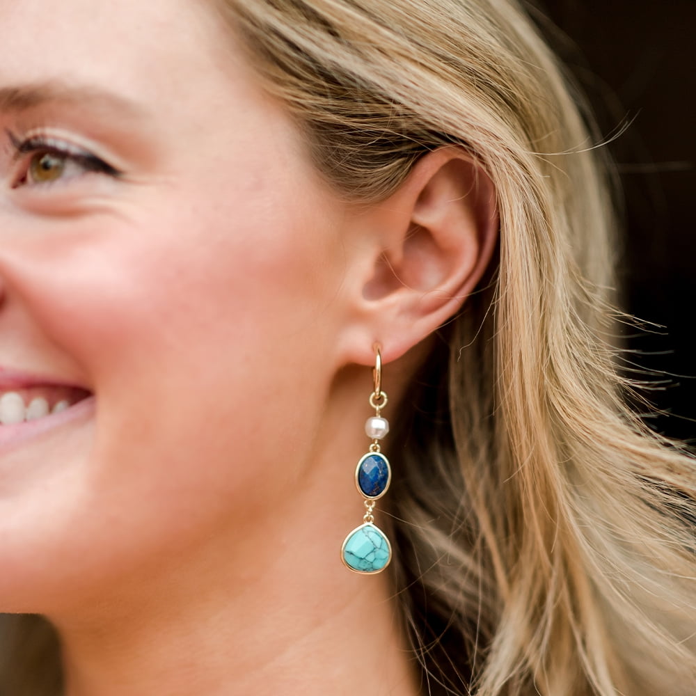 The Pioneer Woman - Women's Jewelry, Gold-tone Semi-precious Stone Drop and Hammered Coin Duo Earring Set