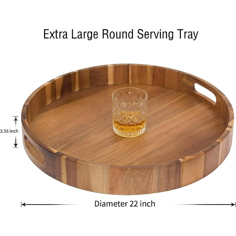 22 Inches Extra Large Round Serving Tray with Handles Oversized
