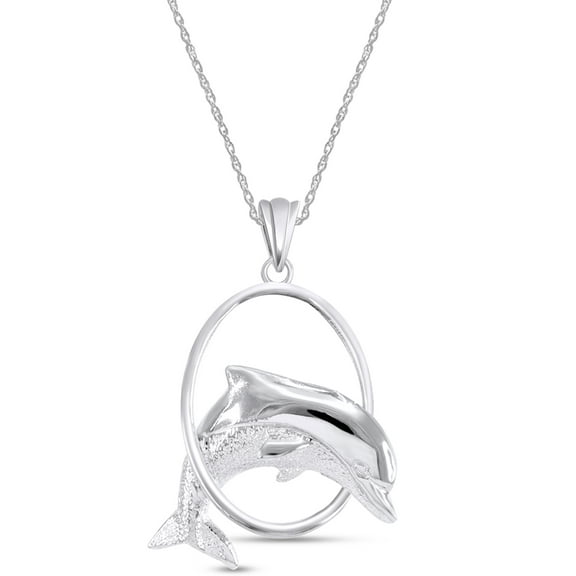 AFFY Hoop Jumping Dolphin Pendant Necklace In 14K Gold Plated 925 Sterling Silver 18" Chain