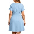 thumbnail image 5 of Karymi Plus Size Notch V-Neck A-Line Dress, Short Sleeve Waist Pleated Flare Dress with Pockets, Solid Casual Work Dress Wedding Guest Dresses for Women, 5 of 7