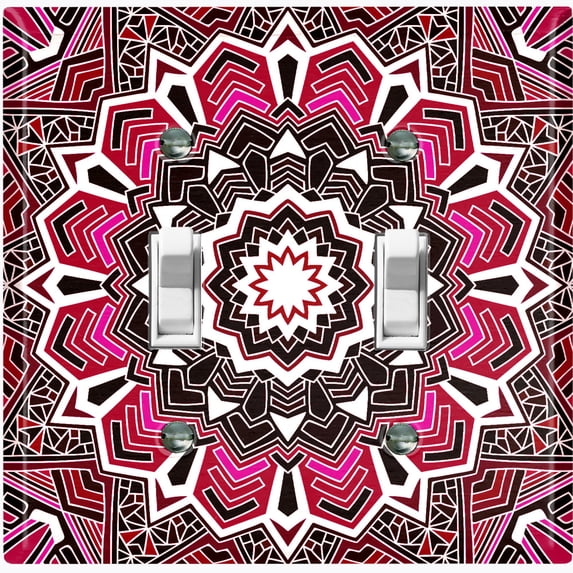 Metal Light Switch Plate Cover Mandala Pink Black Flower Tile Pattern MDL061