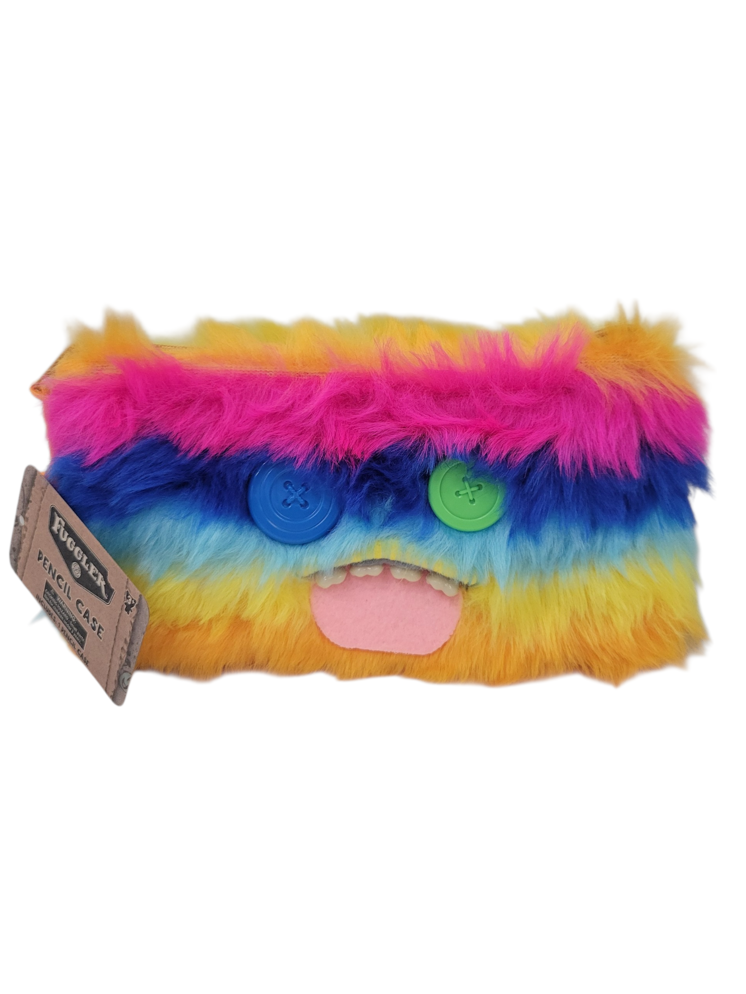 Fuggler Fuzzy Rainbow Striped Pencil Case with 4 Sticker Packs
