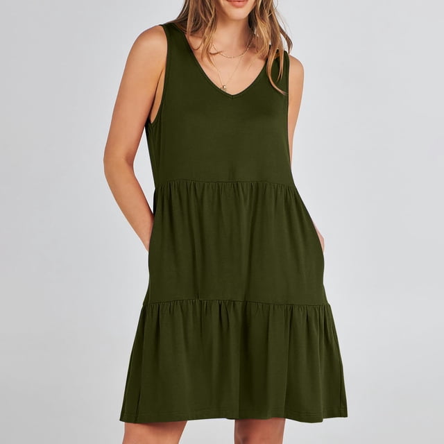 Fankiway Mode Femmes Été Décontracté Col en V Manches Courtes Robe Mini Taille Haute Robes de Plage Grandes Tailles Robes Femmes