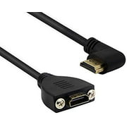 Right Angle Right Bend HDMI Panel Mounting Cable, 20cm High Speed HDMI 2.0 Male to Female Cable with Screws Supporting