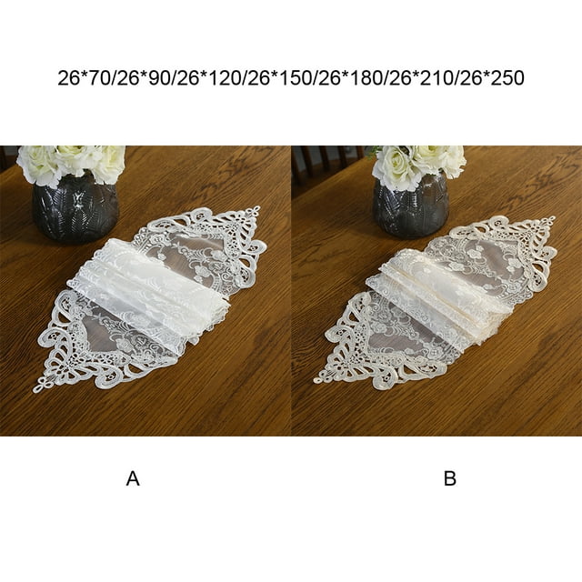 maskred Polyester Retro Flower Lace Long Tablecloth Lightweight And Durable Estates Decorative Tablecloth White 26*210CM
