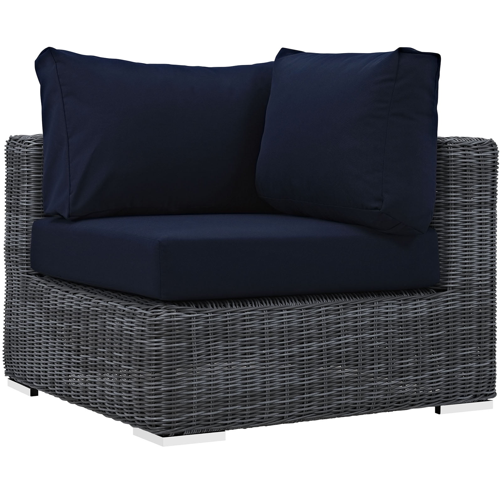 Modway Summon 5-Piece Aluminum Rattan Patio Sectional Set - Canvas/Navy