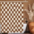 thumbnail image 2 of Aesthetic Checkerboard Grid Pattern Shower Curtain, Beige Caramel Brown Modern Shower Curtain Sets Decoration 71x71 Inch with Hooks, 2 of 6
