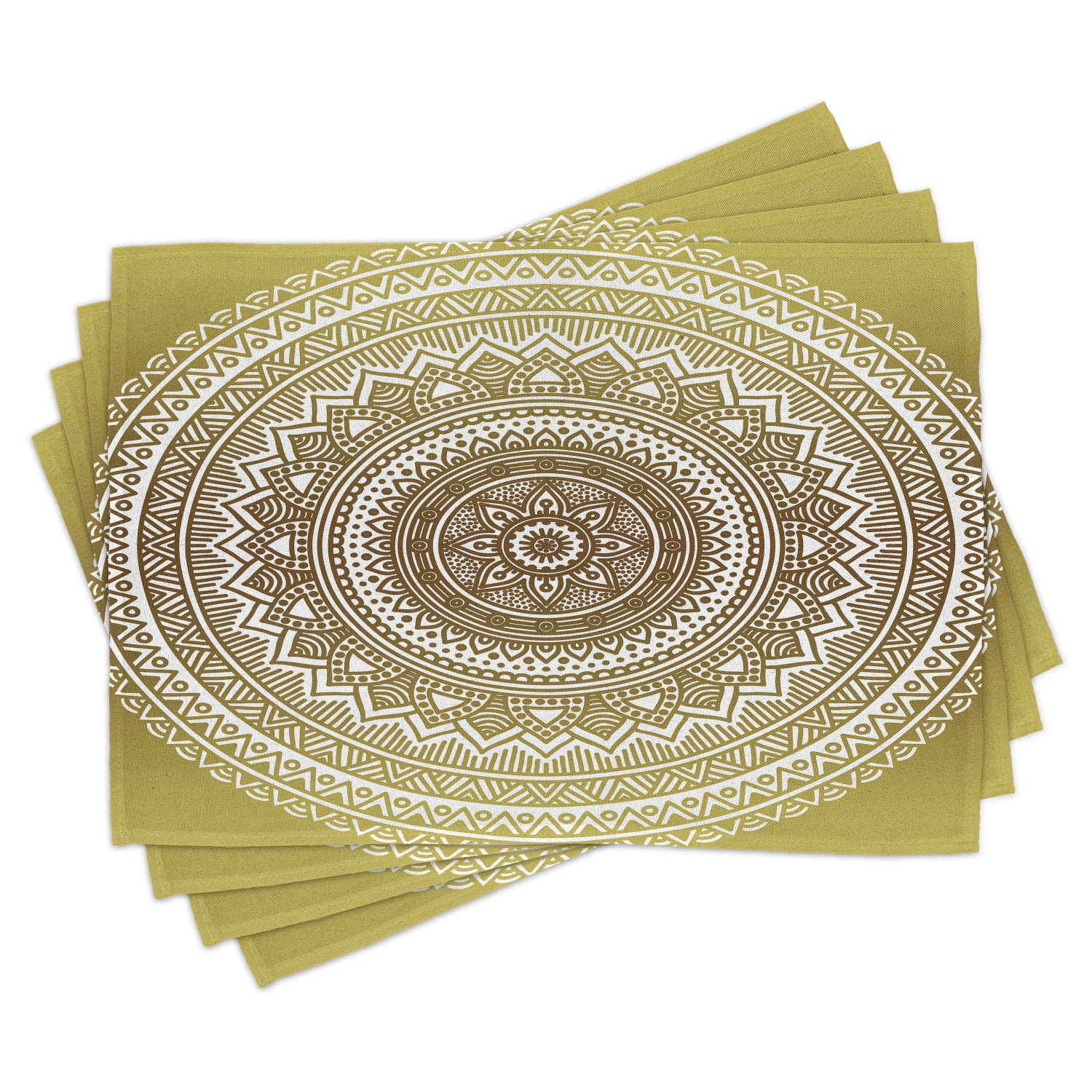 Gold Placemats Set of 4 Ombre Mandala Flower Pattern Golden Queen