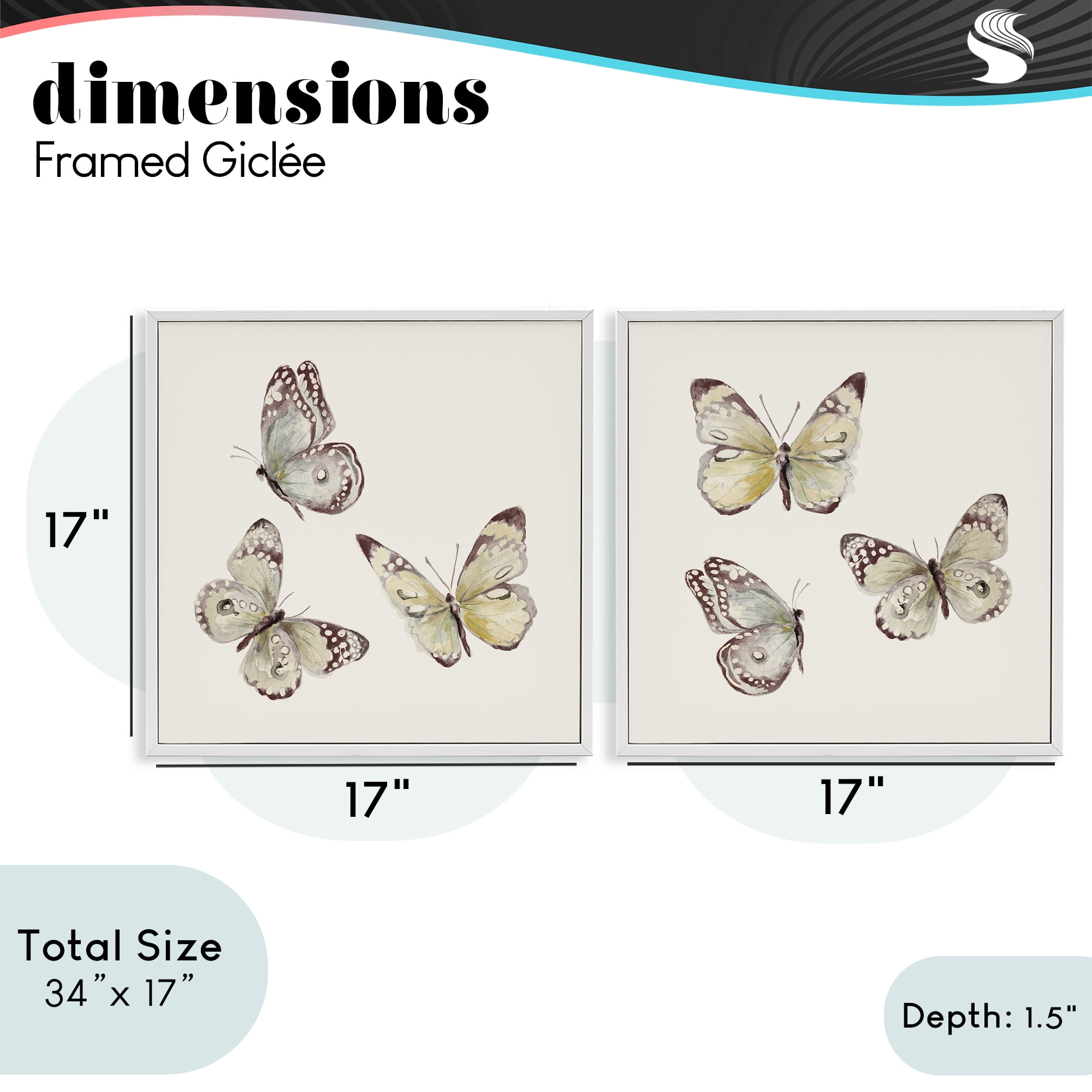 Stupell Industries Flight of Butterflies on Beige 2 Piece White Framed Giclee Art Set, design by Patricia Pinto