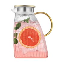 Glass Pitcher, Dingrich 63oz Iced Tea Pitcher for Fridge, 1.8 Liter Water Pitcher with Lid and Handle, Glass Water Carafe Jug for Juice, Milk, Lemonade, Cold or Hot Beverages