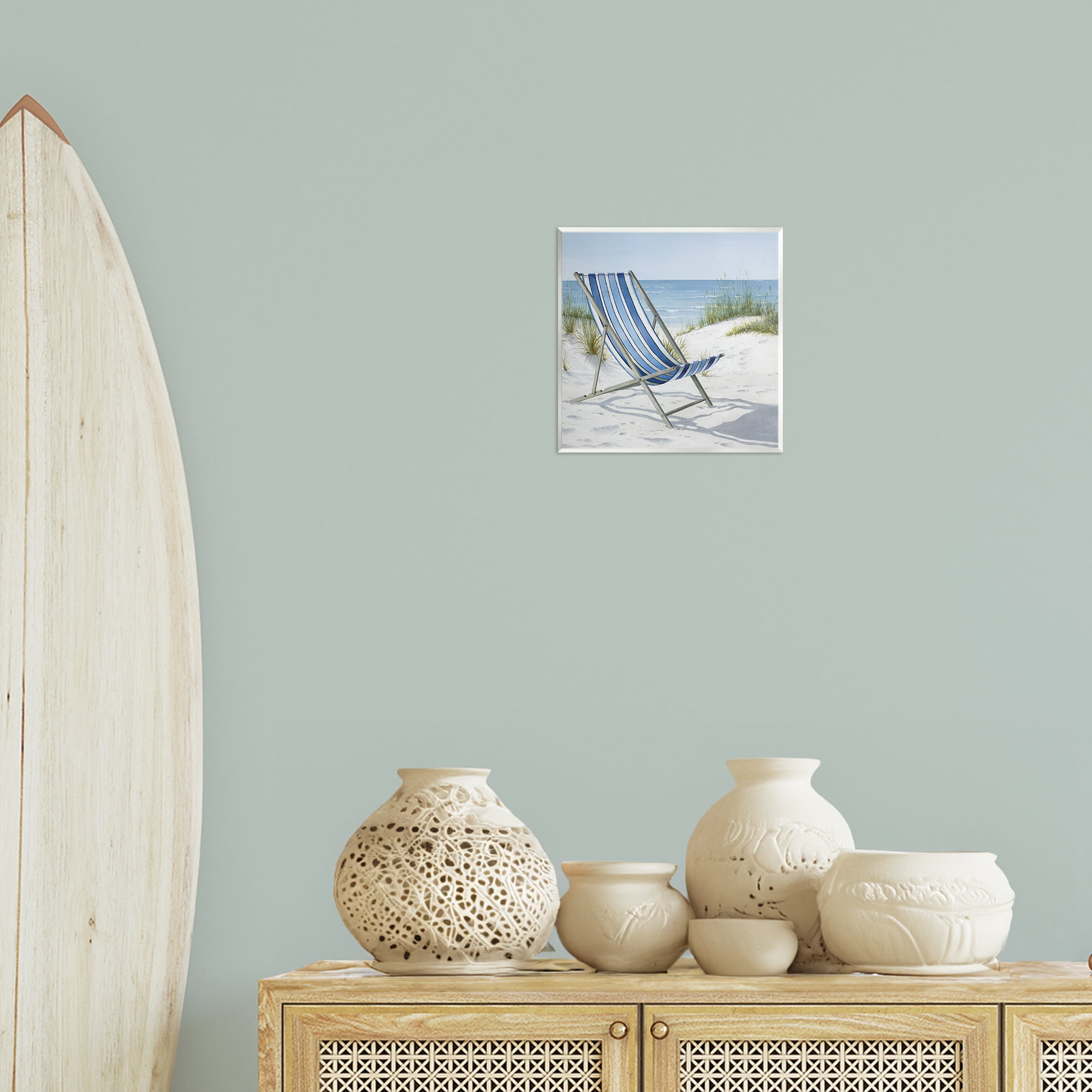 Stupell Industries Tranquil Beach Chair Landscape Painting Unframed Art Print Wall Art, 12 x 12