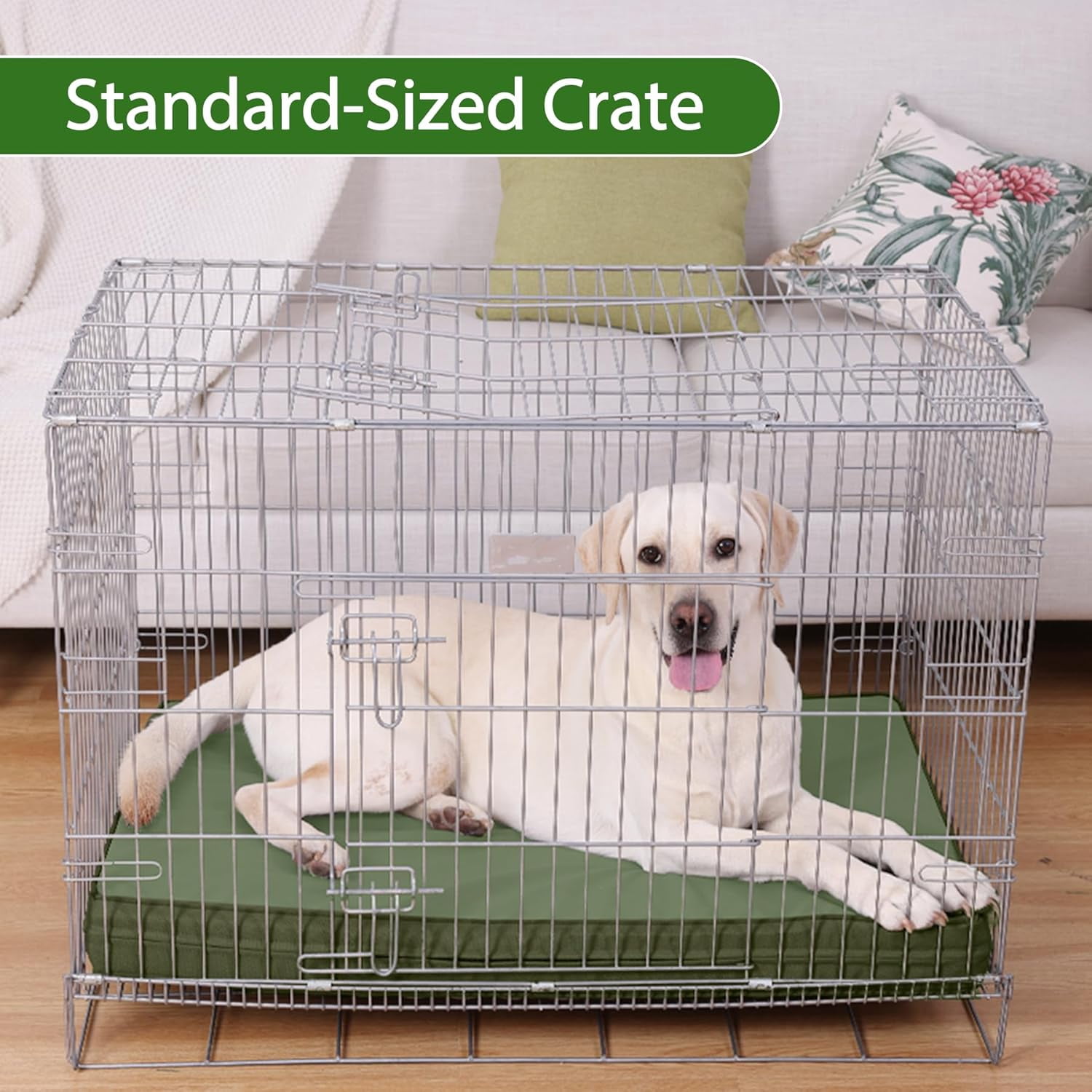 Outdoor Dog Bed Waterproof Washable, XXL Crate Pad 48 Inch, Cooling Wipeable Leather Pet Beds with Removable Cover Reversible, Durable Anti-Slip Kennel Pads 47"x29" Green
