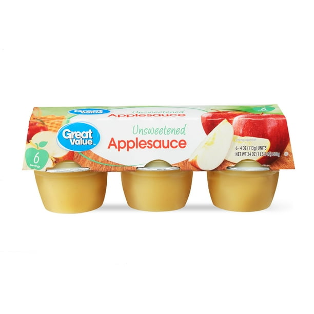Great Value Applesauce Cups, Unsweetened, 3.2 oz, 6 Count, 3 Pack
