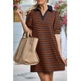 thumbnail image 2 of Women'S Summer Casual Striped V Neck Short Sleeve Flowy A Line Mini Dresses Coffee Nanny S, 2 of 8
