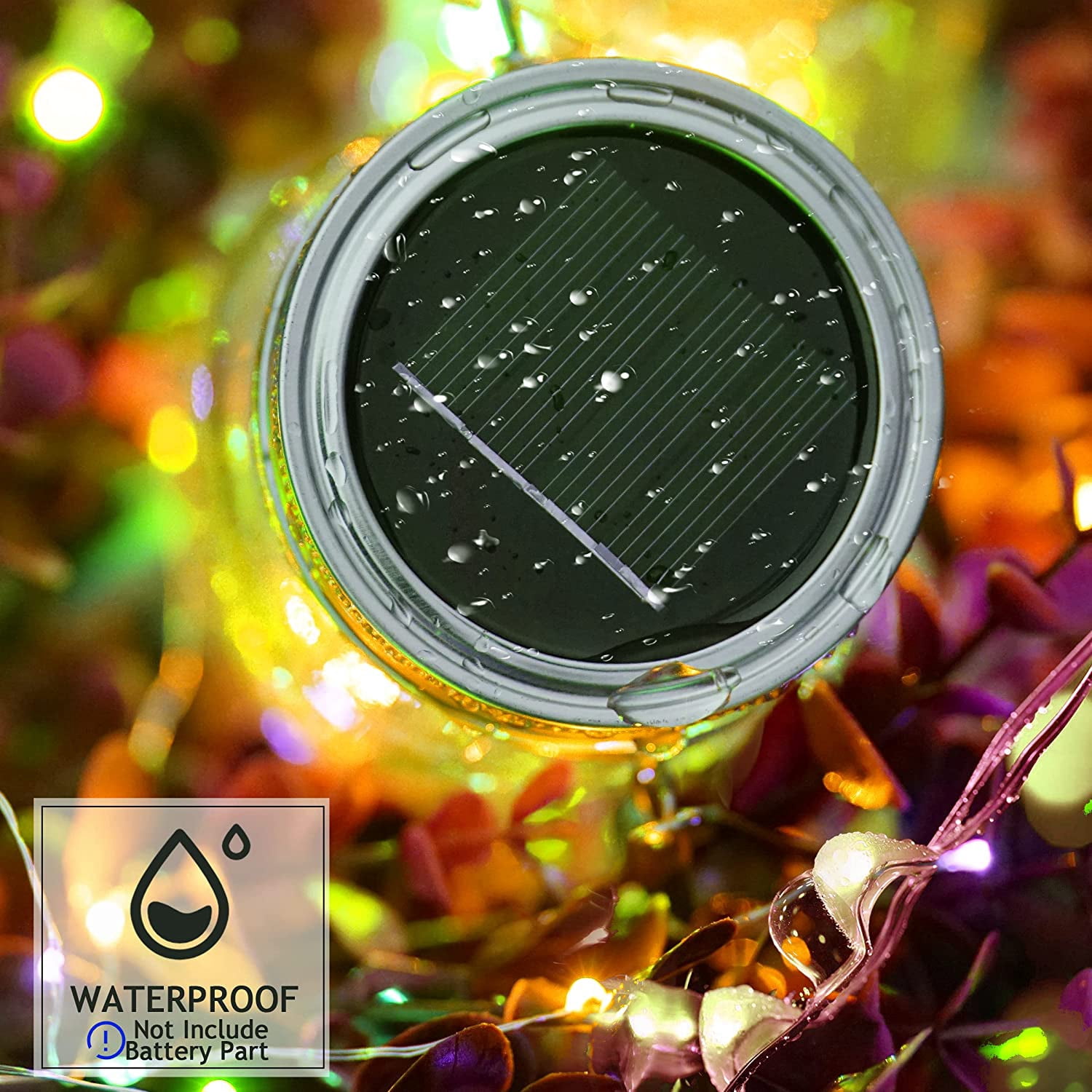 Soapow 6 Pack Mason Jar Solar Lights, 3m 30 LED Hanging Solar Mason Jar Lantern Outdoor, Waterproof Fairy Lights Solar Lamp with 6 Handles for Patio Garden Wedding Yard, Warm White (No Jars)