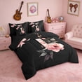 thumbnail image 2 of Erosebridal Black Pink Letter I Floral Bow Print Bedding Comforter Set, Monogram Style Queen Bedding Sets for Girls, Black Reversible 7-Piece, 2 of 6