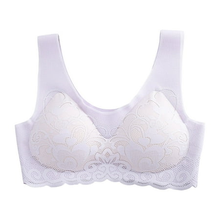 YHGFVOKJ Bras for Women Fashion Breathable Smooth Light Soft Racerback No Steel Ring Gathering Sleep Latex Underwear Bar Full Coverage Bra Purple XXL