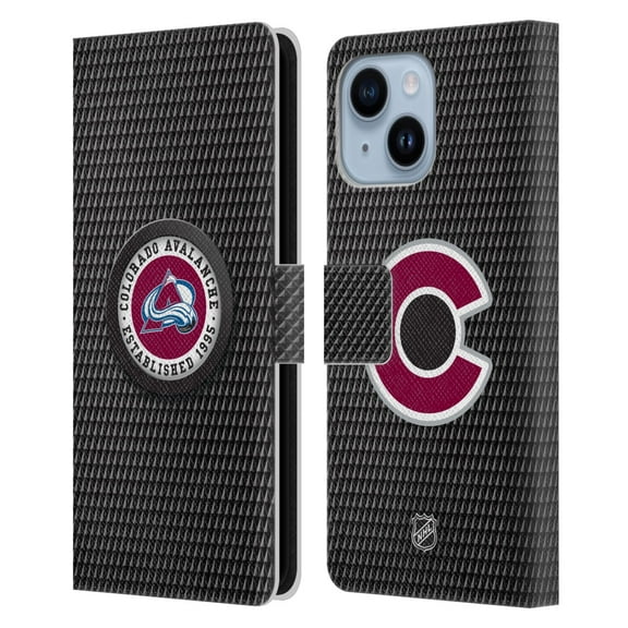 Head Case Designs Officially Licensed NHL Colorado Avalanche Puck Texture Leather Book Wallet Case Cover Compatible with Apple iPhone 14 Plus
