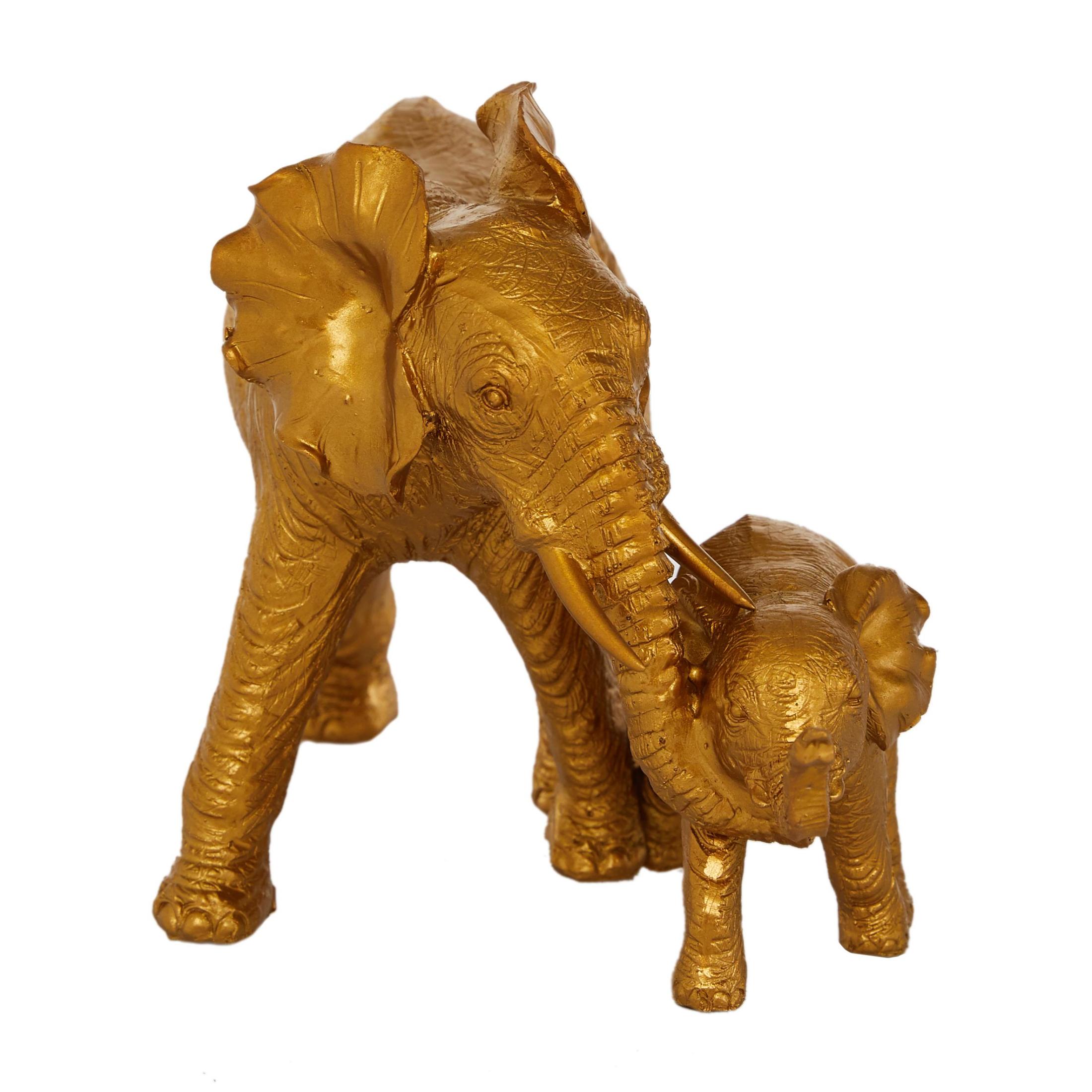 6" x 7" Gold Polyresin Elephant Sculpture, by DecMode