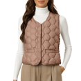 thumbnail image 2 of Women's Lightweight Down Vest, Sleeveless Quilted Puffer Jacket with Cotton Blend Shell, Warm Winter Insulated Vest, Slim Fit Casual Sleeveless Coat for Women, Cold Weather Thermal Vest Coffee XXXXXL, 2 of 4