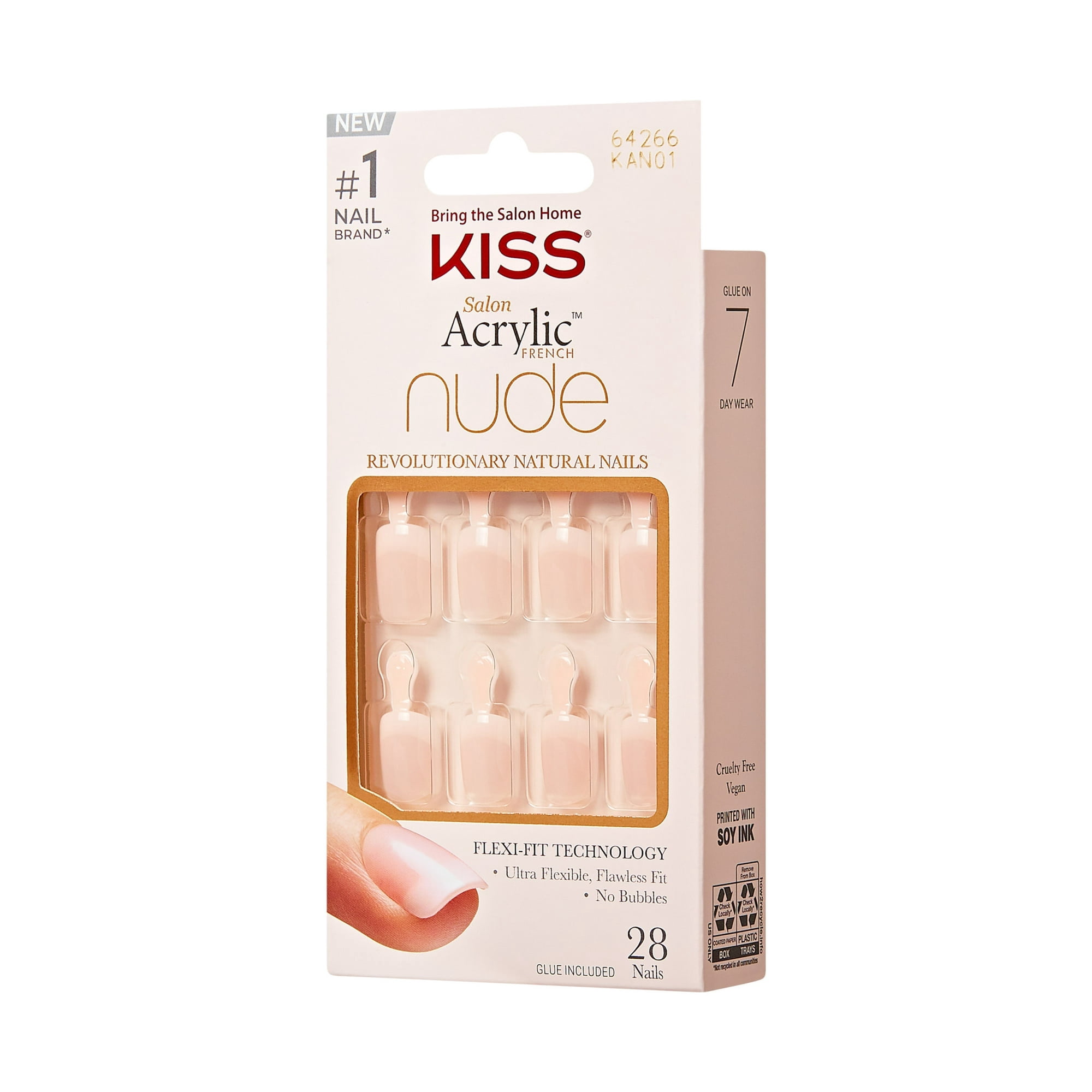 Kiss Salon Acrylic Nude French Nails Nude, Real Short Length, 28 Ea, 6 Pack