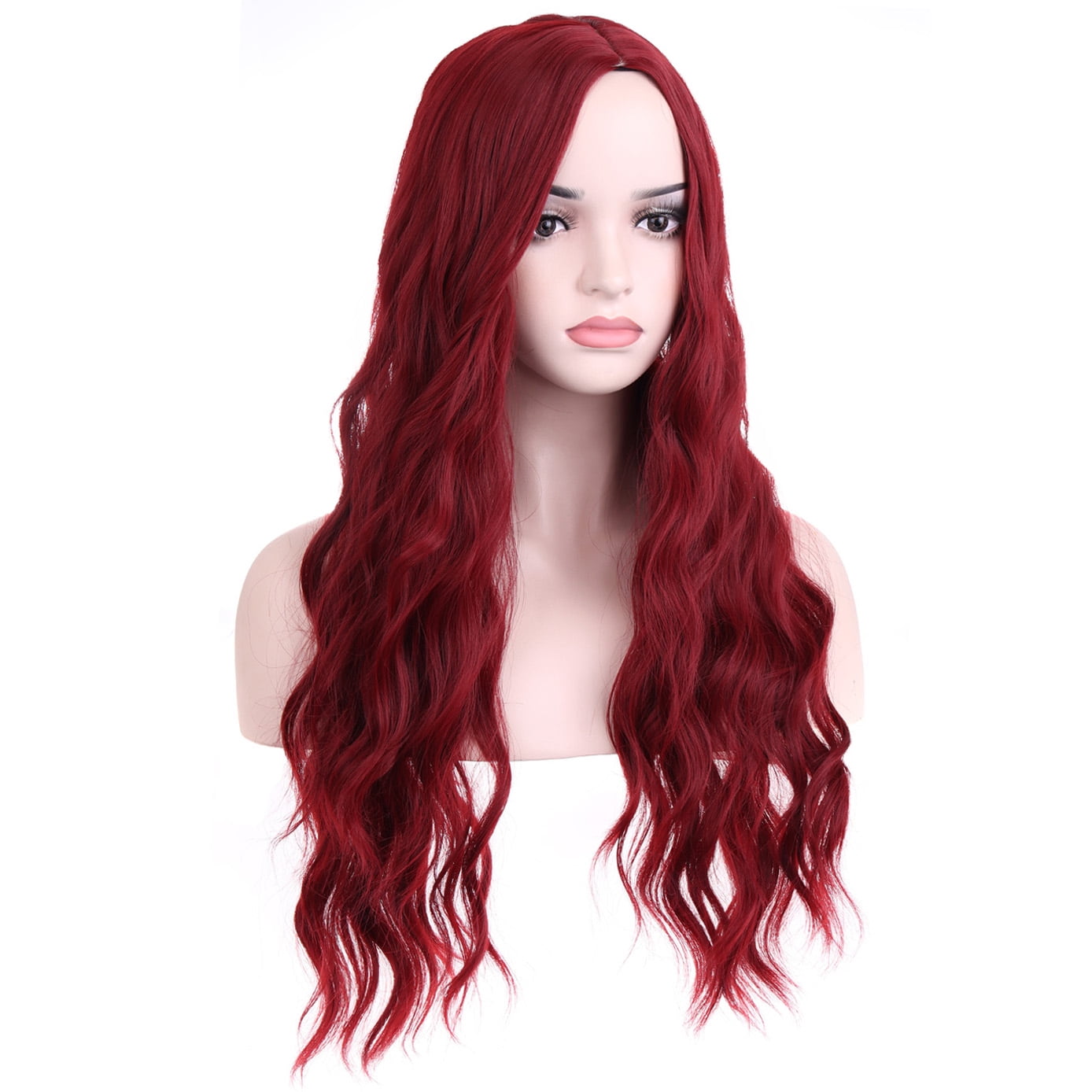 BERON Dark Red Wigs Long Wavy Wig for Women 28' Middle Part Wig Synthetic Heat Resistant Hair Wigs
