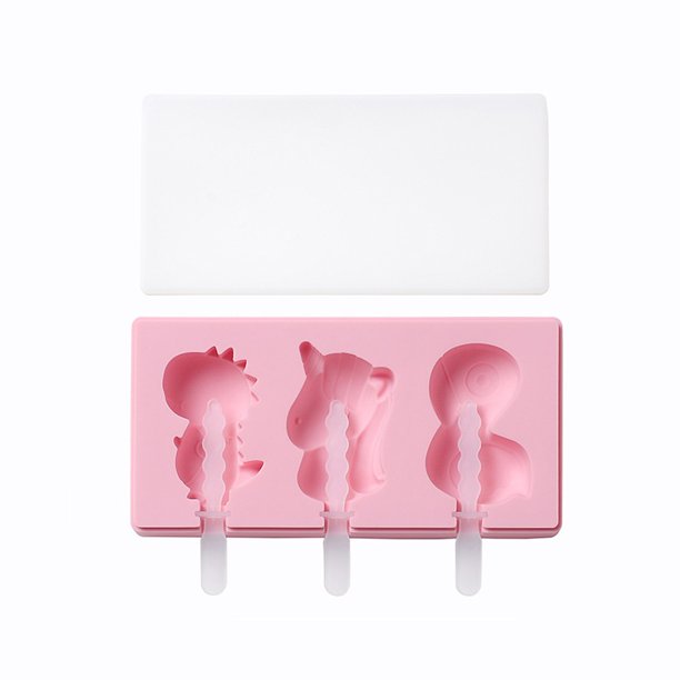 Molde de helado de silicona con forma de dibujos animados DIY con tapa, divertido fabricante de paletas for niños