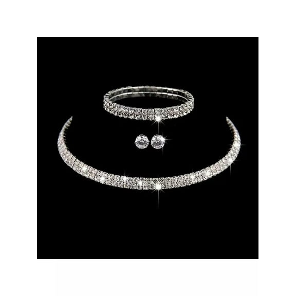 EOEMY Earrings Bracelet And Necklace Rhinestone Chain Jewelry Set Jewelry Gift For-Default