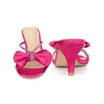 thumbnail image 6 of BLISSFUL STEP Women's Shoes Satin Kitten Heel Mules Bow Rhinestone Strap Open Toe Sandals Hot Pink 6, 6 of 7