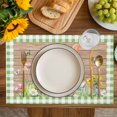 thumbnail image 4 of Happy Easter Bunny Placemats Set of 4, Spring Floral Wooden Sage Green Plaid Placemats for Dining Table, Place Mats for Kitchen Tabletop, Waterproof Wipeable Dining Table Mats Set, 4 of 9
