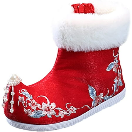

QWZNDZGR Kids Chunky Low Block Heel Ankle Boots Booties Crib Shoes Booties for Newborn Infant Toddler Snow Shoes with Cute Bow