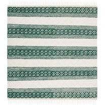 SAFAVIEH Natura Candelario Striped Wool Area Rug, Ivory/Green, 6' x 6' Square