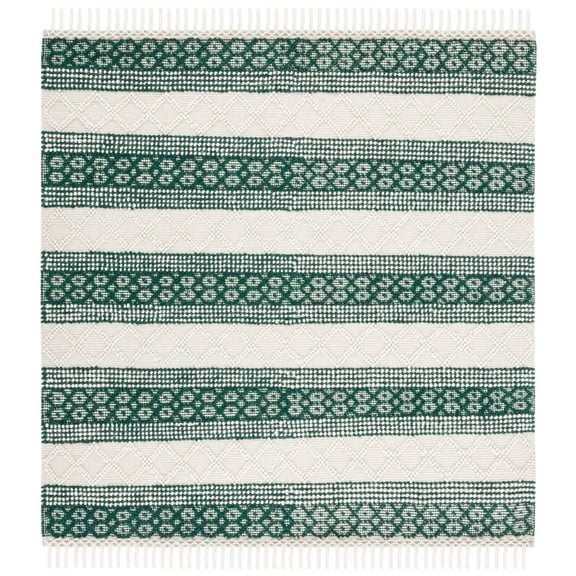 SAFAVIEH Natura Candelario Striped Wool Area Rug, Ivory/Green, 6' x 6' Square