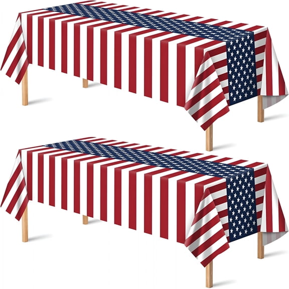 AUQ 4Th of July Decorations - Patriotic American Flag Plastic Tablecloth for Usa Anniversary | Fourth of July Accessories for Home Outdoor Party Favors,54"X108",2 Pack
