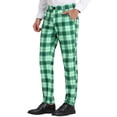 thumbnail image 1 of Pantalones de tela escocesa para hombre, ajuste regular, parte delantera plana, trabajo, baile de graduación, pantalones a cuadros Verde claro S, 1 of 6