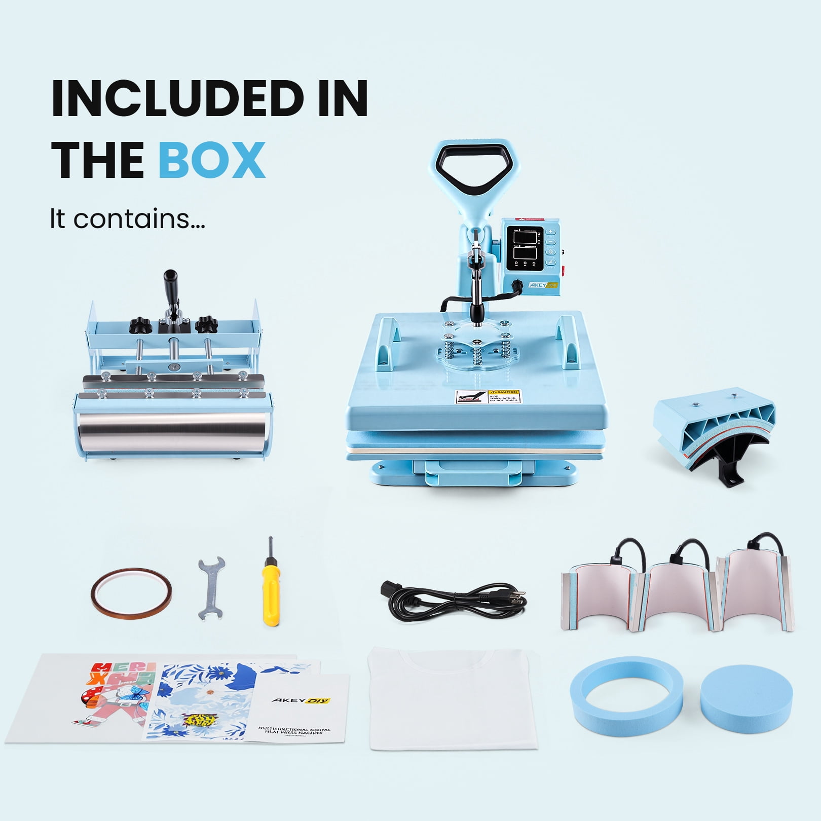 Adnoom 5 in 1 Heat Press Machine 15x15 1400W Combo Slide Out Multifunctional Sublimation Heat Transfer with 30OZ Tumbler Attachment, Digital Printing Transfer for T-Shirts Mugs Caps Plates