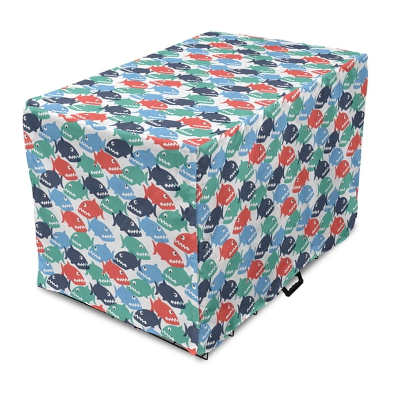 Fish Dog Crate Cover, Simple Colorful Cartoonish Piranha Pattern, Easy to Use Pet Kennel Cover Small Dogs Puppies Kittens, 7 Sizes, Multicolor, by Ambesonne
