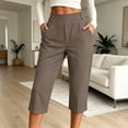 thumbnail image 2 of Capris for Women with Pockets Cotton Linen High Waisted Pants Dressy Casual Cropped Pant Casual Summer Yoga Capris Khaki L, 2 of 4