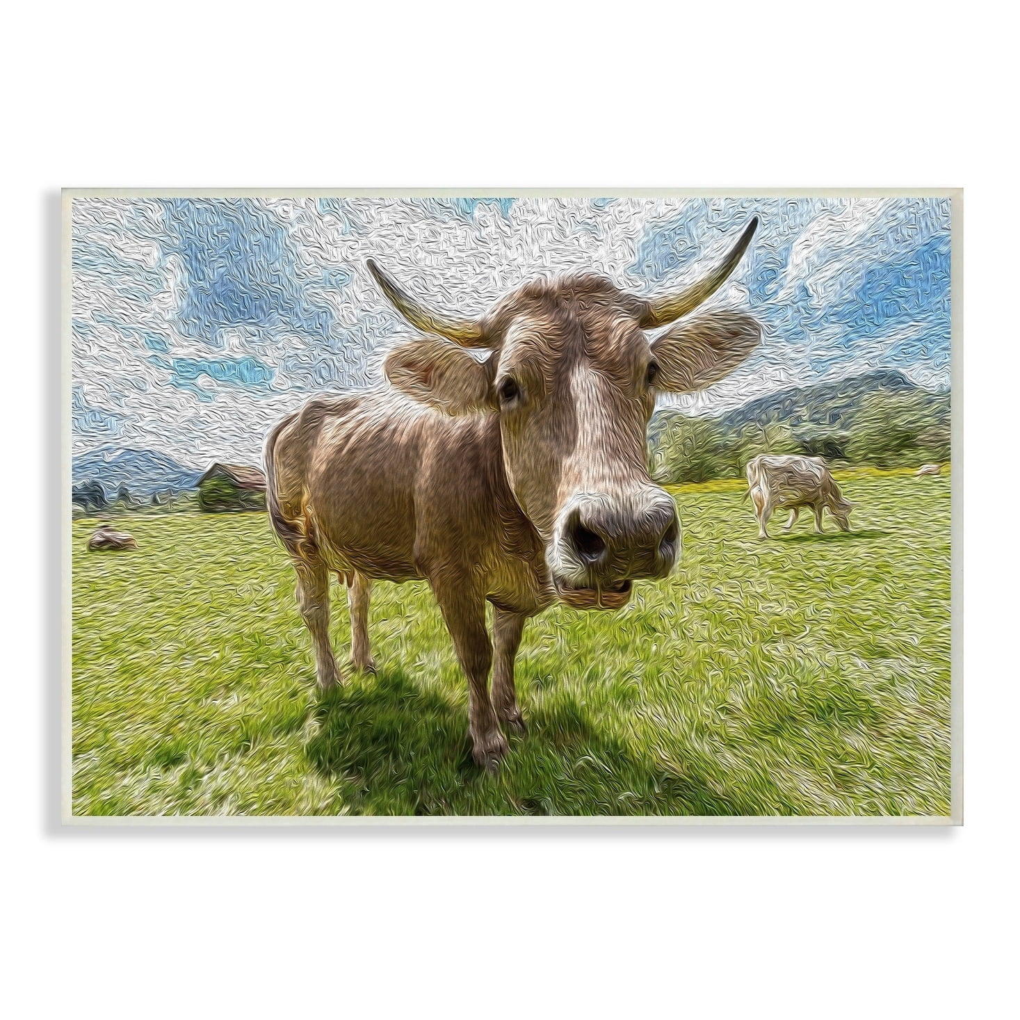 The Stupell Home Decor Fish-eye Swirled Look Cows in a Pasture Painting Wall Plaque Art