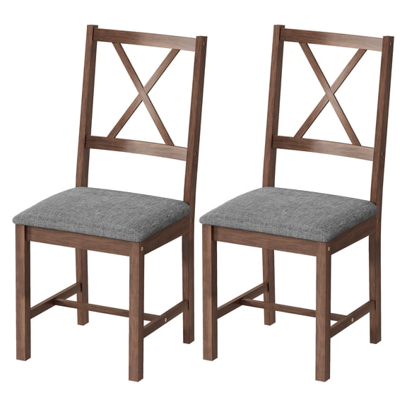 Dining Chairs Set of 2, Upholstered X-Back Kitchen Chairs, Walnut Finish, Padded Seat, Rubberwood Legs, Mid-Century Modern Style for Dining Room