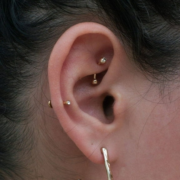 Anygolds 14K real solid Gold Diamond CZ Curved Barbell Helix Tragus 16G