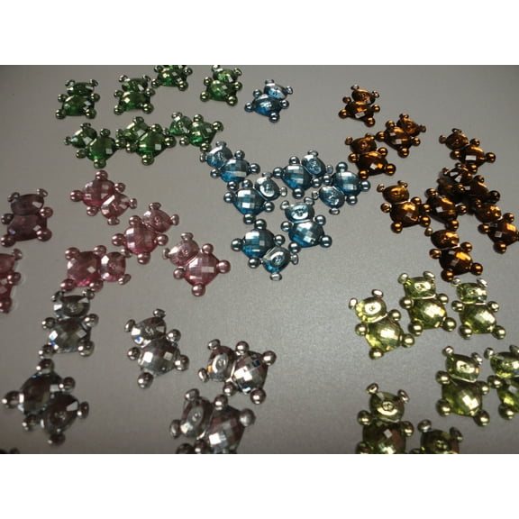 Charmed Plastic rhinestone bear Ornaments for decoration DIY Mix Color, 50 Pieces