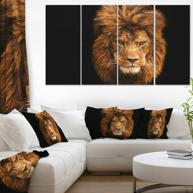 Face of Male Lion on Black - Abstract Canvas Art Print